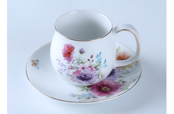 贴花咖啡杯、茶杯碟套组